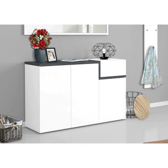 Dmora Dmora - Zapatero Dmessia, Mueble multiusos 3 puertas y 1 puerta abatible, Zapatero de entrada, 100% Made in Italy, cm 120x40h80, Blanco Brillo y