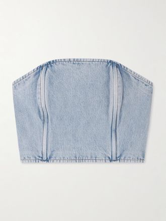 Wardrobe.NYC Top Senza Spalline In Denim - Blu
