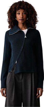 Patrizia Pepe Asymmetrisch vest met rits - Dames - Truien - Blauw - Maat: M Wol