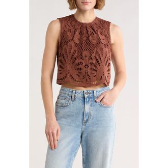 NSR Lace Overlay Top in Brown at Nordstrom Rack, Size X-Small