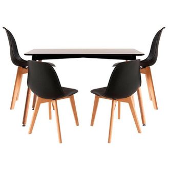 Regalos Miguel Conjuntos De Mesa Y Sillas - Conjunto Mesa Tower Rectangular 120 X 80 Cm Negra Y Pack 4 Sillas Kelen - Negro