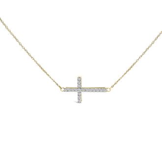 House of Brilliance 10K Yellow Gold 1/5 Cttw Diamond Sideways Cross Pendant Necklace