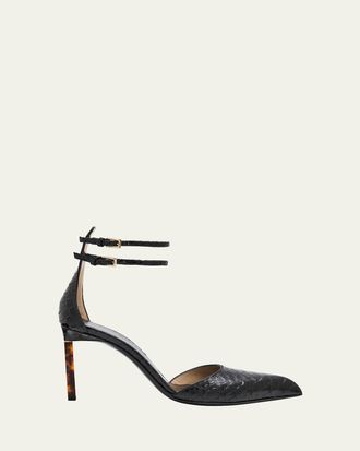 Tom Ford Python Stamped Leather Double Ankle Strap Pumps