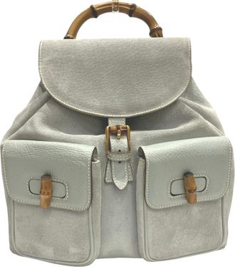 Gucci Blue Bamboo Suede Leather Backpack (Pre-Owned)