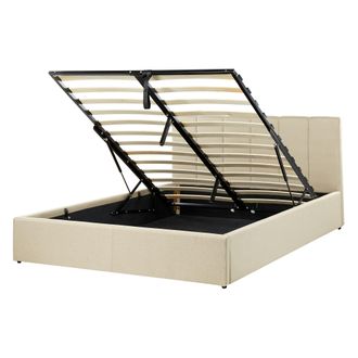 Beliani Cama Con Somier De Poli&eacute;ster Beige Negro 140 X 200 Cm Cabecero Almacenaje Dreux