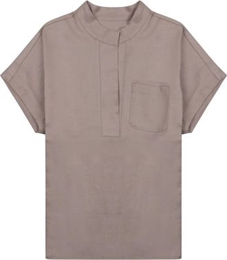 Nine In The Morning Ilenia Boxy Stand Collar Short-Sleeve Linen Shirt