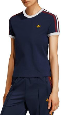 adidas Originals 3-Stripes Slim Fit T-Shirt in Night Indigo/scarlet/white at Nordstrom, Size X-Small