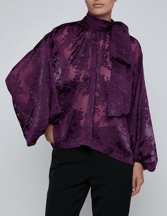 L'agence Rhett Burnout Satin Blouse In Medium Violet