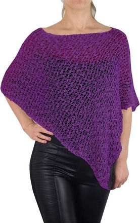 Mimosa Ladies Popcorn Style Plain Stretch Fish Net Crochet Batwing Small Poncho (One Size, Purple)