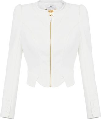 Elisabetta Franchi Dubbellaags Cr&ecirc;pe en Satijnen Jas - Dames - Zomerjassen - Beige - L - Satijn - Jassen
