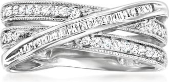 Ross-Simons Round and Baguette Diamond Crisscross Highway Ring in Sterling Silver