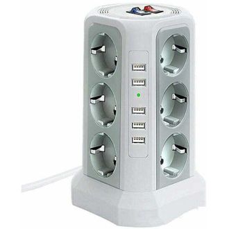 OEM Regleta Con Protecci&oacute;n Contra Sobretensiones, Regleta Con 5 Puertos Usb Y 12 Enchufes, Regleta Con 3 Interruptores, Color Blanco