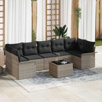 vidaXL Conjunto De Sof&aacute; De Jard&iacute;n 8 Pcs Gris Claro Polirat&aacute;n Vidaxl