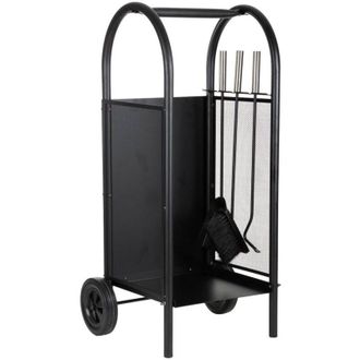 Wanderlust Deco Wanderlust Deco - Le&ntilde;ero De Metal Con Herramientas De Chimenea Negro 35x32x81