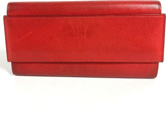 Herm&egrave;s Red Color Leather Long Wallet (Bi-Fold) (Pre-Owned)