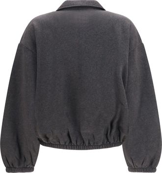 Darkpark Womens Alva Crop Zip-Up Sweatshirt With Pocket Dark Grey Cotton Sweatshirts Sweater