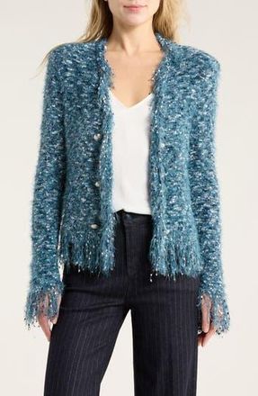 L'agence Azure Knit Fringe Cardigan Blazer in Teal Multi at Nordstrom Rack, Size Small