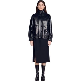 Sandro Oversized leather jacket in Black at Nordstrom, Size 40 Eu
