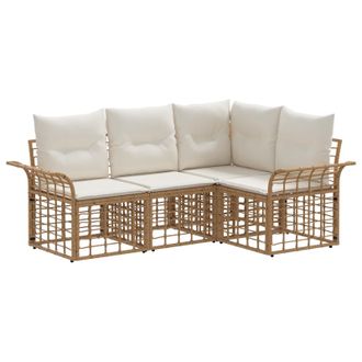 vidaXL Conjunto De Sof&aacute;s De Exterior 4 Pcs Natural Y Crema Poli&eacute;ster Vidaxl