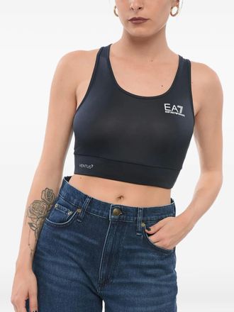 Emporio Armani logo racer-back top - women - Fabric - S - Blue