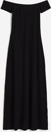 H&M Schulterfreies Kleid in Rippstrick - Schwarz