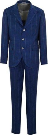 Brunello Cucinelli Indigo Linen Pinstripe Suit, Brand Size 50 (US Size 40)