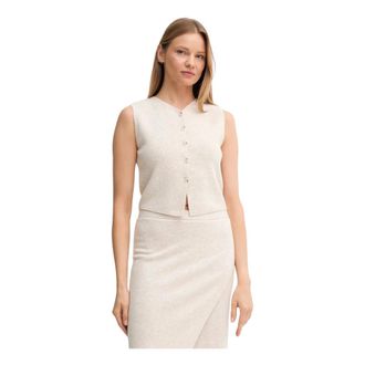 Oui Gebreid Vest - Dames - Jassen - Beige - Maat: S Wol