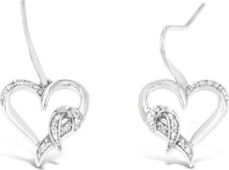 House of Brilliance Silver Round Diamond Heart Dangle Earrings in White at Nordstrom