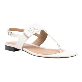 Emporio Armani Logo-Plaque Leather Sandals - female - Emporio Armani - Flat Sandals - Beige - 8 UK - Shoes