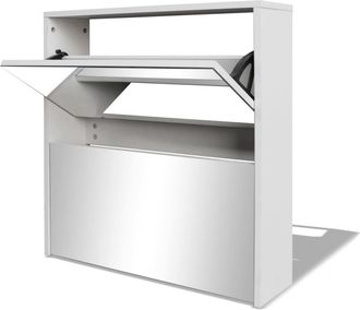 vidaXL Mueble Zapatero 2 Niveles Y Espejo Blanco 63x17x67 Cm Vidaxl