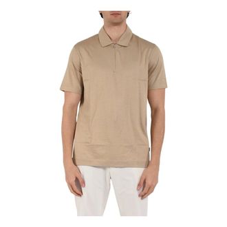 HUGO BOSS Hugo, Polo Shirts, male, Beige, Size: 2XL Cotton V-Neck Polo Shirt