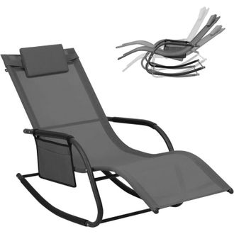 Woltu 1x Poltrona dondolo, Sdraio Relax, Sedia a sdraio, Con poggiatesta, Grigio