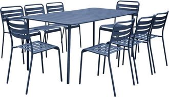 Sweeek Mesa de jardín de metal con 8 sillas, azul marino