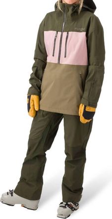 FlyLow Lucy Ski Anorak Jacket In Evergreen/dusty Iris/capers