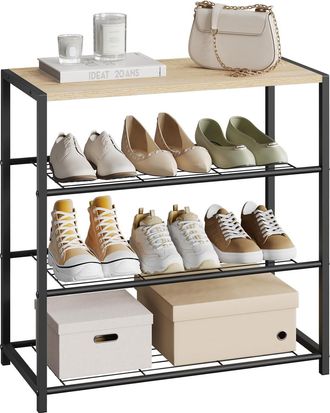 Woltu Banc &Agrave; Chaussures Woltu, &Eacute;tag&egrave;re &Agrave; Chaussures Pour Lentr&eacute;e E Couloir, Meuble De Rangement 3 Niveaux Pour Environ 9 Paires De Chaussures, Mdf Et M&eacute;tal