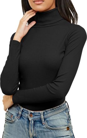 Re Tech UK Womens Jumpers Plain Ribbed Cotton Polo Turtle Roll Neck Tunic Top Long Sleeve Sweatshirt Ladies Winter Clothes Pullover Sweaters, Black, L/XL 16-18 P