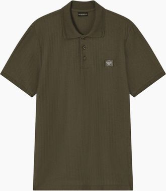 Emporio Armani Mens Textured Cotton Olive Green Polo Shirt - Size: 42