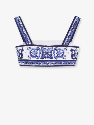 Dolce & Gabbana Womens Cotton Top With Maiolica Print Blue T-Shirts & Jerseys