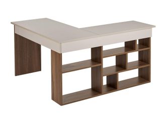 Vente-Unique Escritorio de esquina con almacenamiento - Color: Beige y natural oscuro - LILEUL
