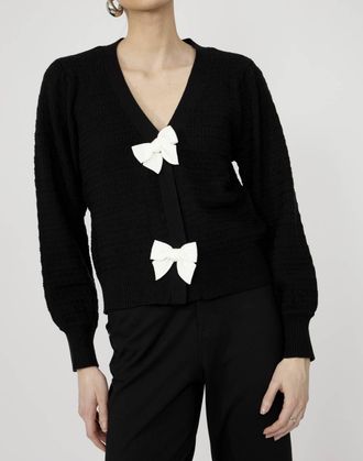 Frank Lyman Design Knit Cardigan With Decorative Bows In Black