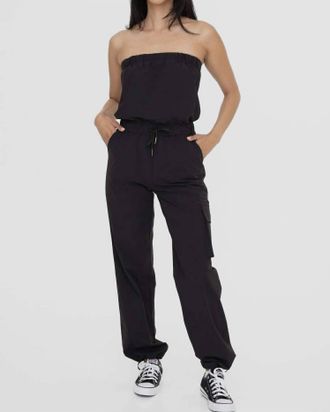 Mono B Strapless Cargo Jumpsuit In Black