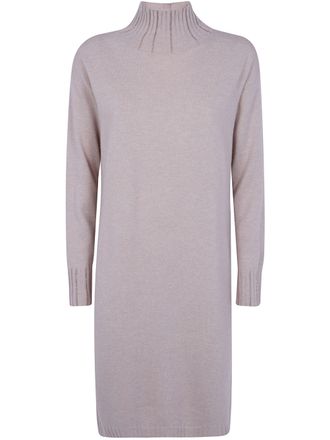 Fabiana Filippi Dress Wool Silk Cashmere Platinum Turtle Neck Knit Dr