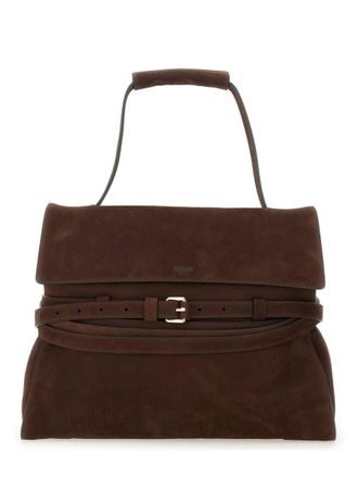 Moschino Structured Brown Suede Handbag