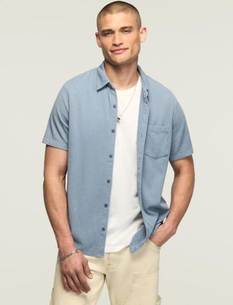 Lucky Brand Mens Textured Button Thru Knit Shirt