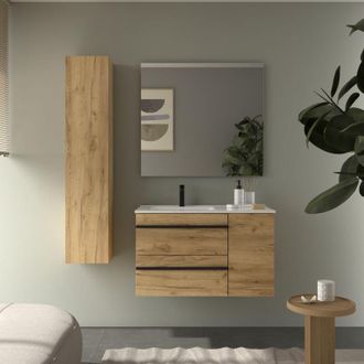 Cygnus Bath Mueble De Ba&ntilde;o Born Plus 90cm Roble Lavabo Porcelana Grifo Izquierda 1p