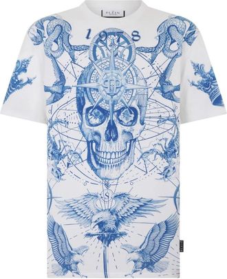 Philipp Plein T-shirt Tattoo met ronde hals - Heren - T-shirts - Wit - 2XL - Katoen - Tops