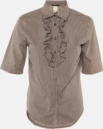Max Mara Burgundy Checkered Cotton Frill Detail Shirt