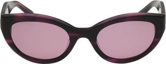 Abercrombie & Fitch 52mm Cat Eye Sunglasses in Horn /Plum Lens at Nordstrom