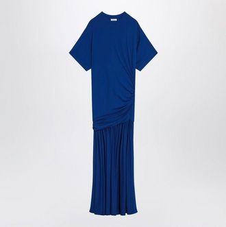 Ferragamo Womens Long Blue Dress With Draping - Medium Blue viscose - Size EU 34 (Womens)