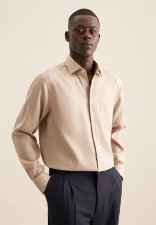 Seidensticker Businesshemd SEIDENSTICKER Schwarze Rose, Herren, Gr. M40, normale &Auml;rmell&auml;ngen, beige (sand), 100% Baumwolle, unifarben, regular fit, 2-Knopf-Manschet